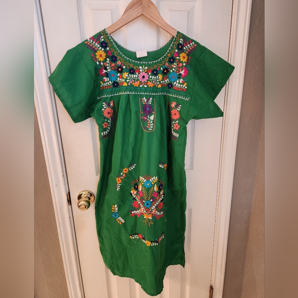 Embroidered Mexican Green Dress